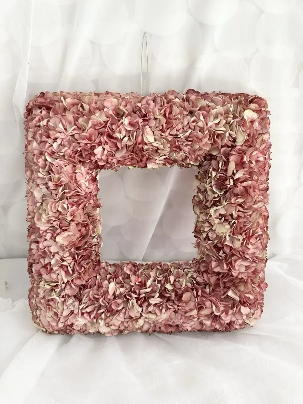 Square Pink Wreath HYDRANGEA FLOWERS Silk paper Shabby Chic Country 12 X 12”